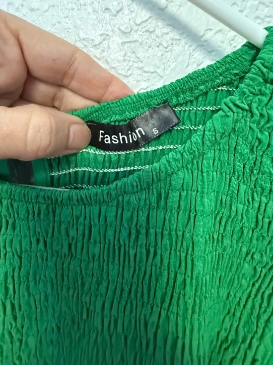 Boho Green Smocked Maxi Dress - Puff Sleeve Tiered Long Dress - Size S - Picture 4 of 15